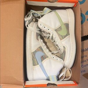 Nike White High-Tops with Light Blue and Yellow Accents